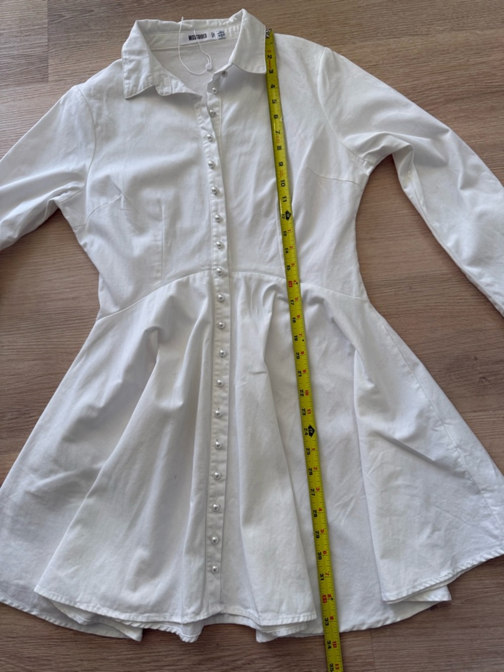 NWOT Missguided White Button-Front Long Sleeve Skater Shirt Dress - Picture 8 of 13